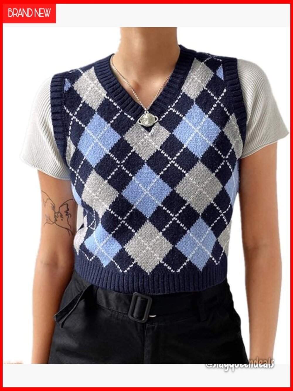 Slim Fit Sleeveless V-Neck Crop Sweater Vest, Lightweight Knit Preppy Style